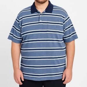 Harbor Bay Blue White Stripe Polo Shirt 1XL Cotton Blend